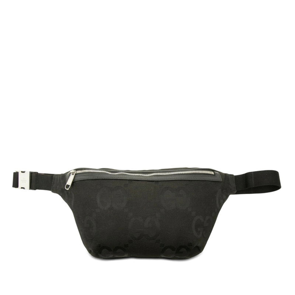 Gucci Jumbo GG Sling Crossbody Bag Waist Canvas Leather Waist Bag Black